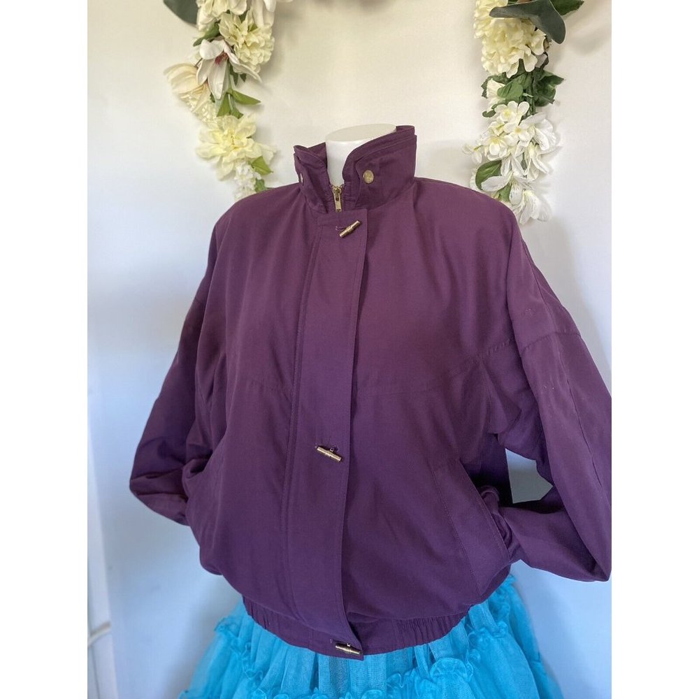 Gallery Sport Windbreaker Jacket Vintage 80s Purple Gold Hardware Size M Pockets